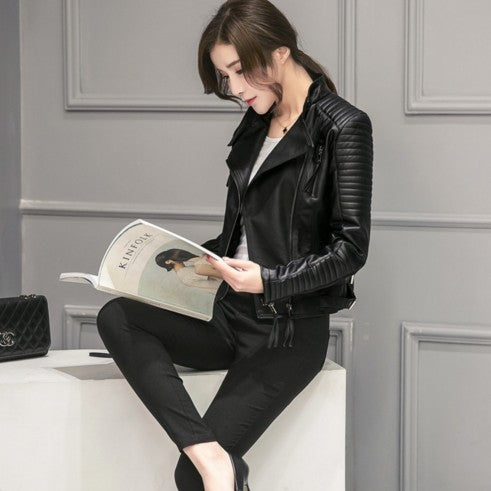 Slim Leather Jacket Motorcycle Women Short