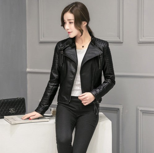 Slim Leather Jacket Motorcycle Women Short