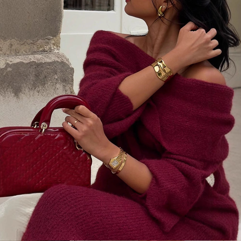 Women's Fashionable Fitted Long Sleeve Wool Dress