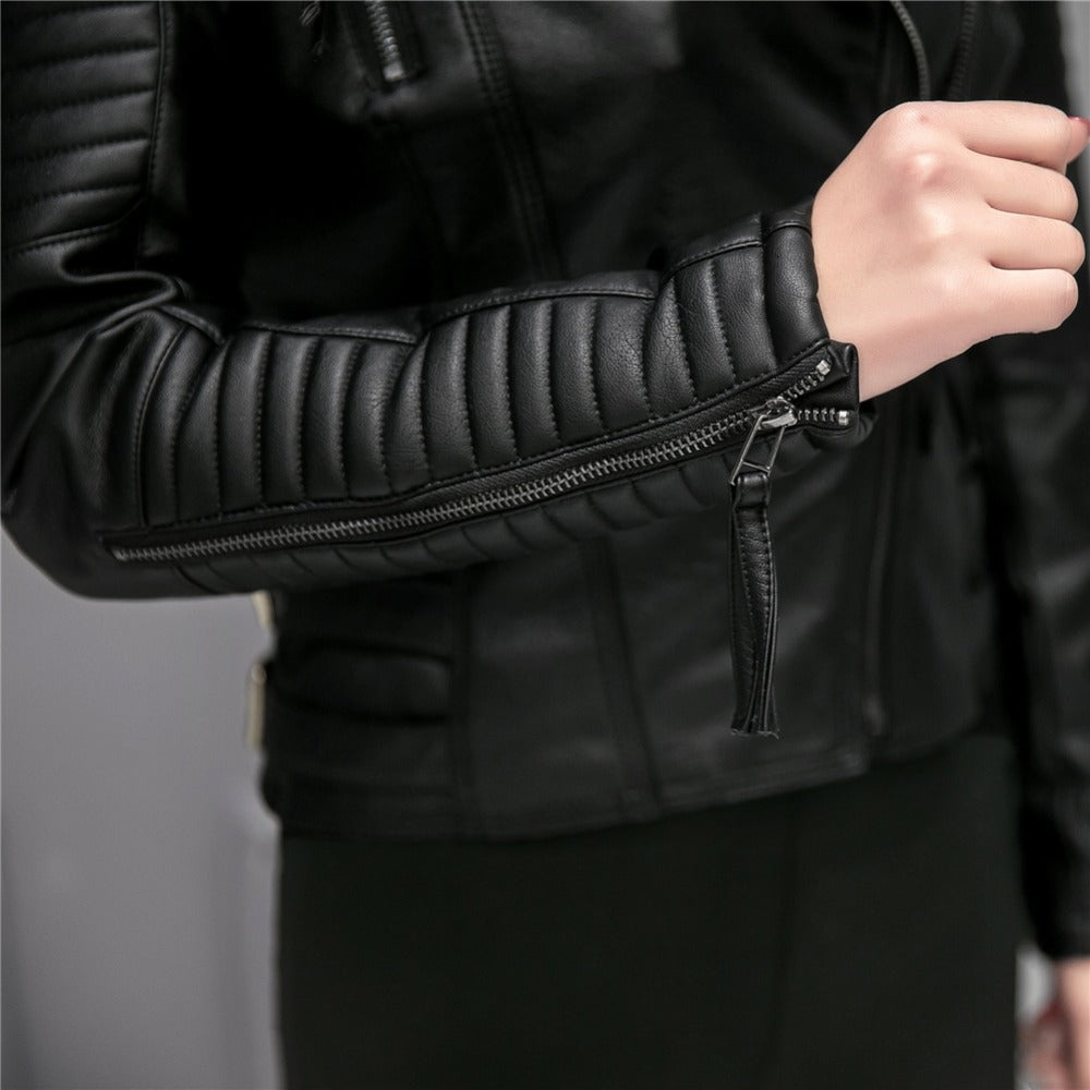 Slim Leather Jacket Motorcycle Women Short