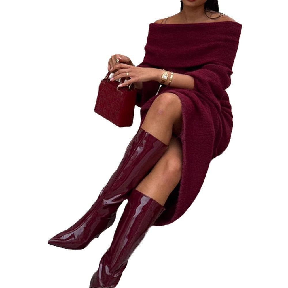 Women's Fashionable Fitted Long Sleeve Wool Dress