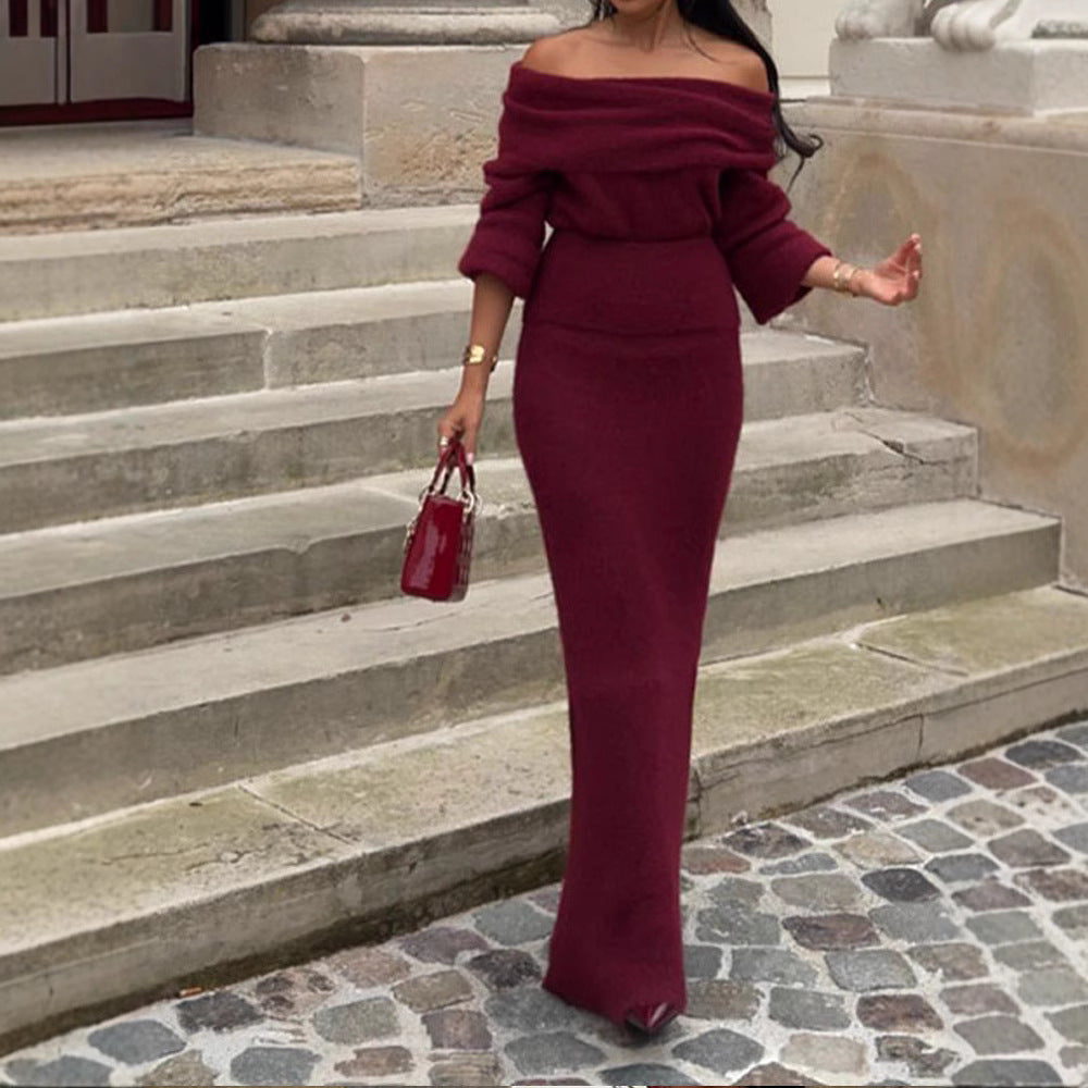 Women's Fashionable Fitted Long Sleeve Wool Dress