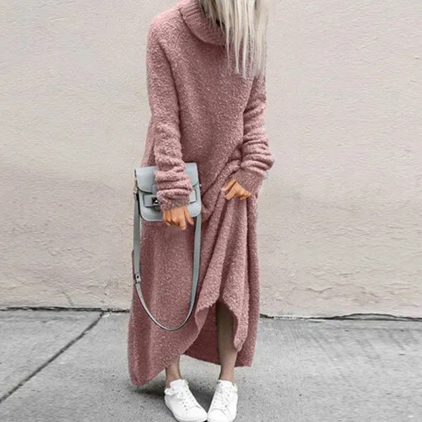 Wool Plush Casual Solid Color Turtleneck Dress