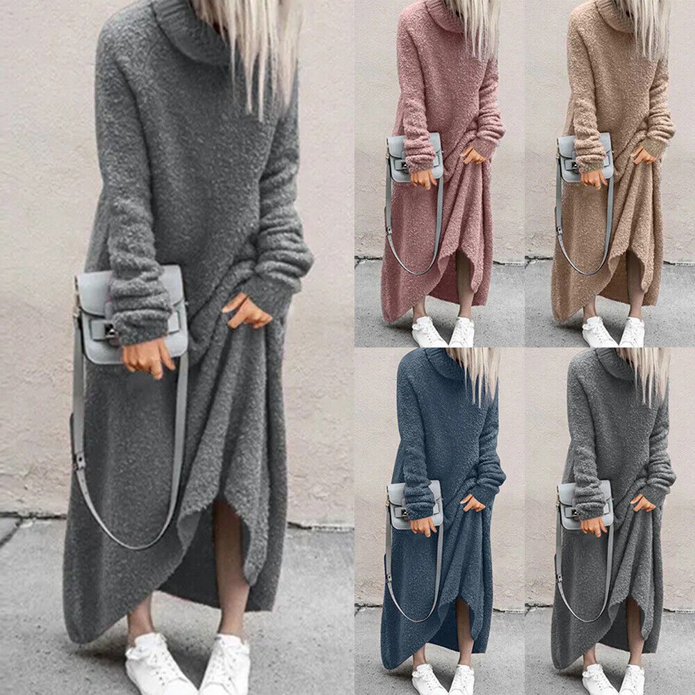 Wool Plush Casual Solid Color Turtleneck Dress