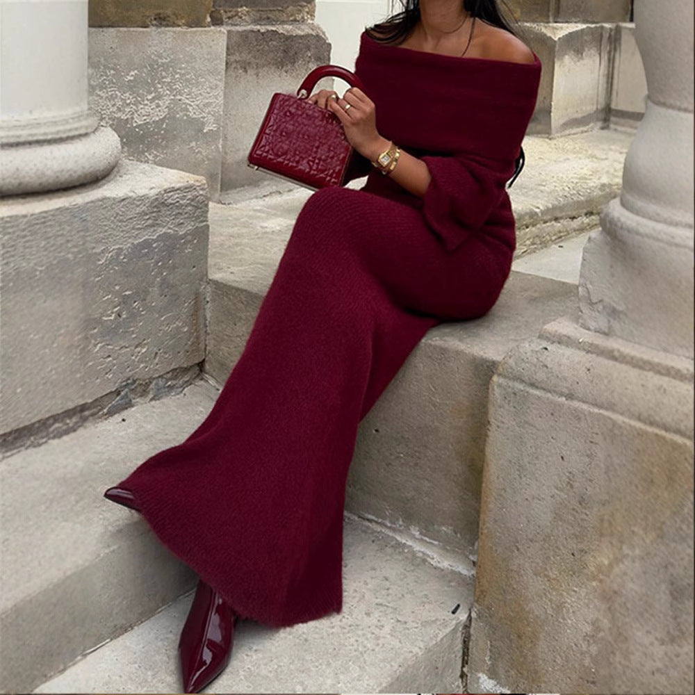 Women's Fashionable Fitted Long Sleeve Wool Dress