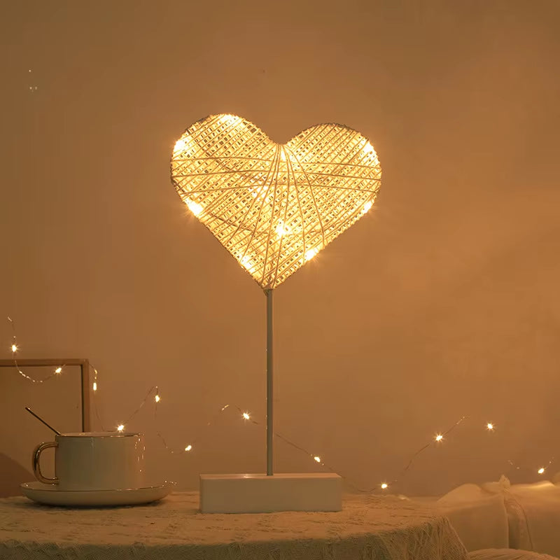 Led Rattan Night Light Star Moon Modelling Table Lamp Romantic Bedroom Decoration Hollow Rattan Night Light Ambient Light
