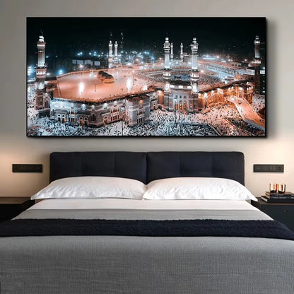 Mecca Mosque Night View Canvas Paintings on the Wall Art Posters and Prints Kabe Mekke Islamic Art Pictures for Living Room Wall