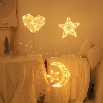 Led Rattan Night Light Star Moon Modelling Table Lamp Romantic Bedroom Decoration Hollow Rattan Night Light Ambient Light